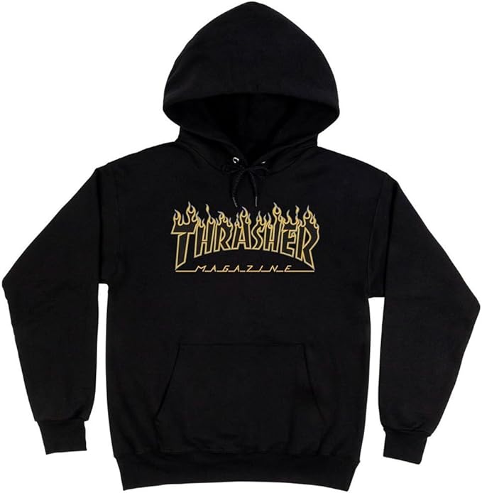 Thrasher hoodie Flame outline black/yellow small
