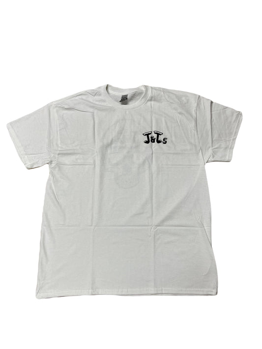 J and J's shop t-shirt skull white