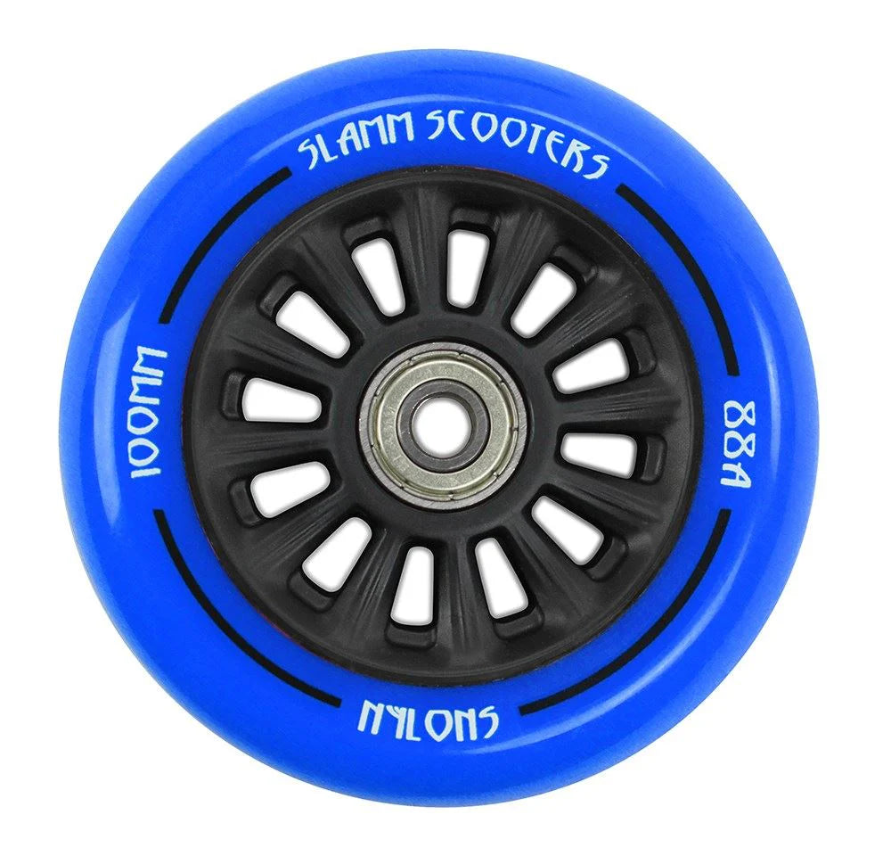 Slamm Scooter 100mm Nylon Core Wheels (pair) blue or green