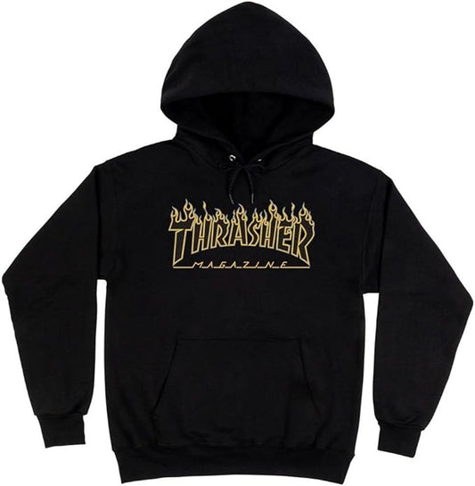 Thrasher hoodie Flame outline black/yellow small