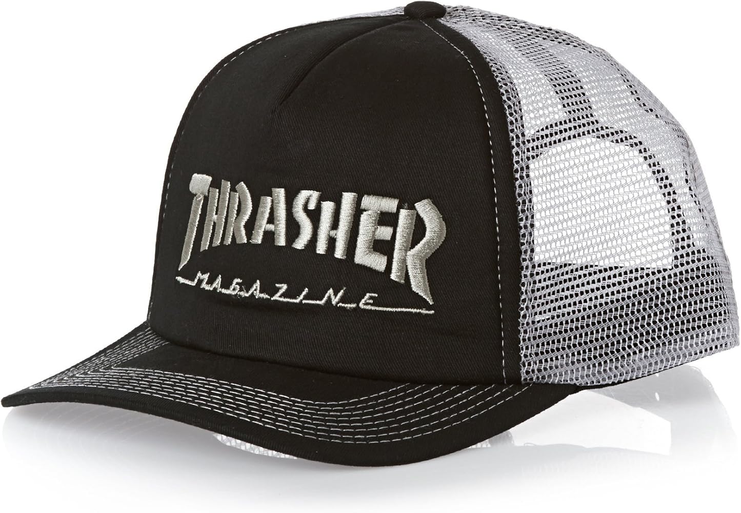 Thrasher Magazine Embroidered Logo Mesh Trucker Cap Black Grey