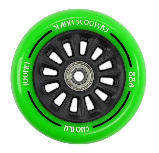 Slamm Scooter 100mm Nylon Core Wheels (pair) blue or green