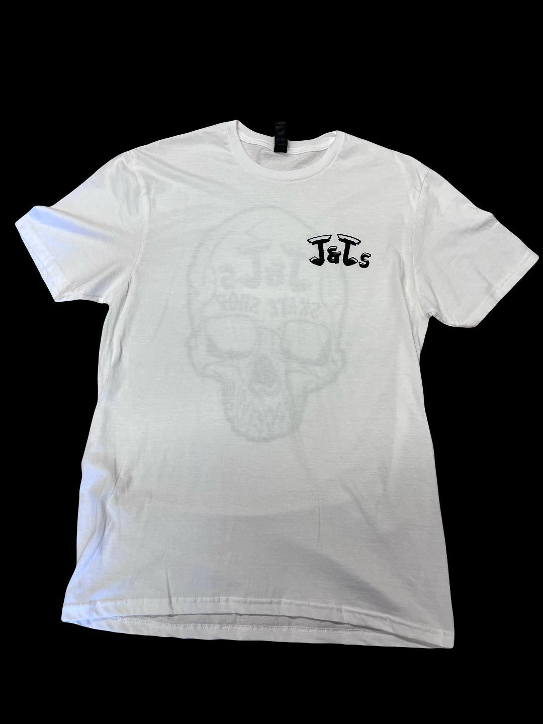 J and J's shop t-shirt skull white
